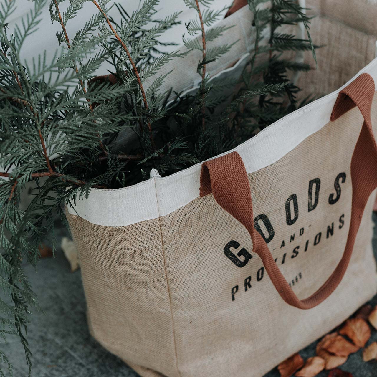 shopping bag with green branches - green shopping